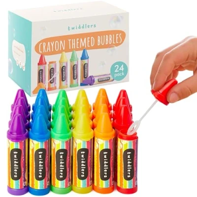 Bild av THE TWIDDLERS 24 Bubble Wands (6 färger, 8 cm) för barn Utomhusspel, påfyllningsbara rör Fyllmedel festpåsar, bröllopsfavoriter