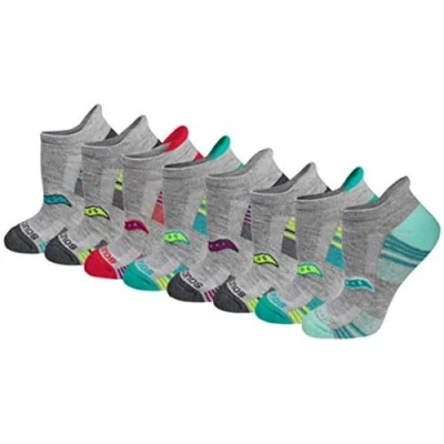 Bild av Saucony kvinnors multipack prestanda häl flik atletiska strumpor löpning (paket med 8), Grå blandad (8 par), M
