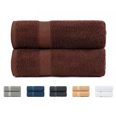 Bild av Todocama Set med 2 stora badhanddukar, 100% bomull 550 g/m², extra mjuka, högabsorberande och snabbtorkande. Mått 100 x 150 cm, chokladfärg