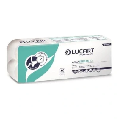 Bild av Lucart Professional, AquaStream 10, Pure Pulp High Fade Roll Toalettpapper, Idealisk för offentliga toaletter och kontorstoaletter, 10 rullar med 200 ark per förpackning, 9,5x11 cm, 12 förpackningar