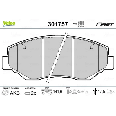 Bild av VALEO 301757 Jeu de plaquettes frein FIRST Essieu avant contact signal d&#039;usure inclus sans tôle anti bruit HONDA: CR V 2, 3, CIVIC 10