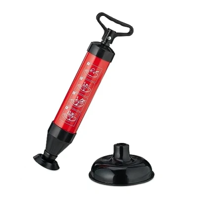 Bild av Relaxdays avloppsrenare pump, 2 tillbehör för toalett, dusch, handfat, tryckrenare avlopp, kemifri, svart/röd, 1 st