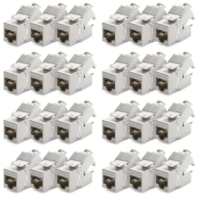 Bild av deleyCON 24x CAT6a Keystone Jack Modul Patchkabel Nätverkskabel Kontakt STP Skärmning RJ45 Uttag Nätverk Dosa Patchpanel Keystonehållare Förlängning