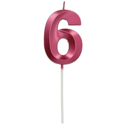 Bild av Folat 24246 tårta ljus glamour nummer/nummer 6 rosa metalliska födelsedagsljus för födelsedag, födelsedagsdekoration, barnfester, bröllop, företagsfester, årsdagar, 7 cm