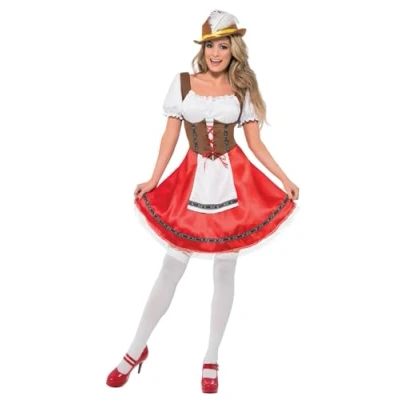 Bild av Smiffys bayersk wench kostym, vit &amp; röd, S UK storlek 08 10