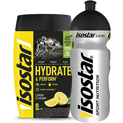 Bild av Isostar Hydrate &amp; Perform Iso Drink 400 g isotoniskt dryckepulver elektrolytpulver för att stödja atletisk prestanda citron + 0,5 liter flaska
