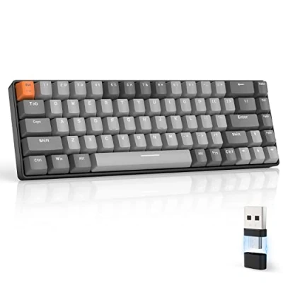 Bild av MAGIC REFINER RK68 Mekaniskt Tangentbord Trådlöst, 60% Kompakt Speltangentbord, 2.4 GHz &amp; Bluetooth 5.0, 68 Tangenter TKL Hot Swappable Röd Brytare, 2 i 1 Mottagare, PC/MAC/Smartphone/Tablet