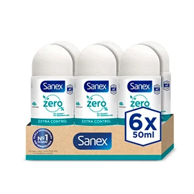 Bild av Sanex Zero% extra kontroll Roll On deodorant, 50 ml, 48H skydd, 0% alkohol, aluminiumsalter, vårdar och håller huden frisk, hämmar bildandet AV kroppslukt PACK 6.