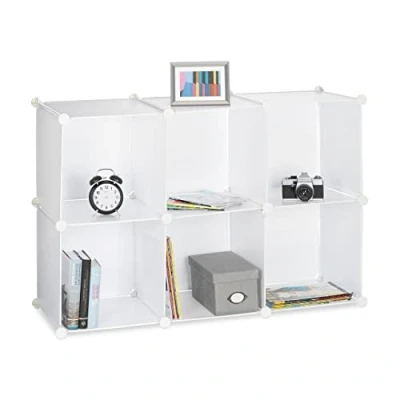 Bild av Relaxdays hyllsystem med 6 fack, öppen stående hylla, modulär plastgarderob, H x B D: 65 96 32 cm, vit