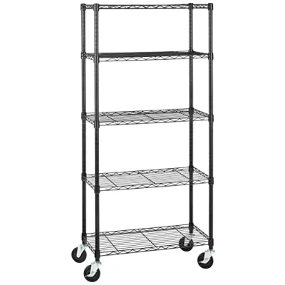 Bild av Amazon Basics Medelstor förvaringsenhet med 5 hyllor och 10 cm stora hjul höjdjusterbara nivelleringsfötter, 680 kg maxvikt, svart, 35 D x 76 B 164 H