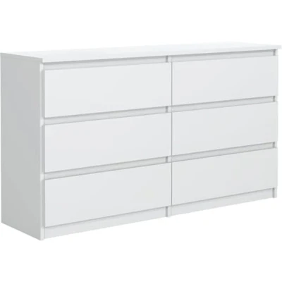 Bild av Byrå med 6 lådor Vit Matt 120 cm, Klassisk Sideboard, Multifunktion Kommode, Modern Skåp, Möbler för Vardagsrum, 120x78,5x39 cm