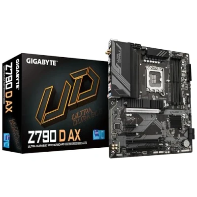 Bild av Gigabyte Z790 D AX moderkort stöder Intel Core 14:e generationens processorer, 12+1+1 faser digital VRM, upp till 7600MHz DDR5 (OC), 3xPCIe 4.0 M.2, Wi Fi 6E, 2,5GbE LAN, USB 3.2 Gen 2