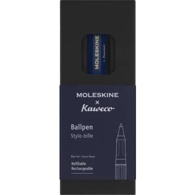 Bild av Moleskine x Kaweco kulpenna påfyllningsbar penna i ABS plast för författare, anteckningstagare, påfyllning 1,0 mm med blått bläck ingår, färg blå