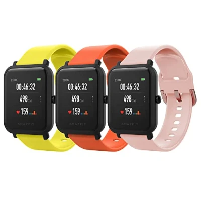 Bild av MoKo 3 Pack Straps Compatible with Amazfit Active/GTS 4/4 Mini/GTS 3/GTS/GTS 2/2 Mini/2e/Bip 3/3 Pro/Bip Lite/Bip S/U/U Pro/GTR 42mm/GTR Mini, 20mm Soft Silicone Replacement Sport Watch Band, Y+O+P