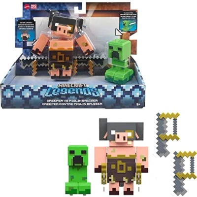 Bild av Mattel Minecraft leksaker Legends actionfigurer på 8,3cm i 2 pack, var och en med attackfunktion tillbehör Samlarpresent till barn GYR99
