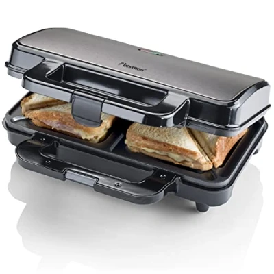 Bild av Bestron Non stick smörgåsgrill på 900 W i XL format för 2 smörgåsar, färg: titangrå