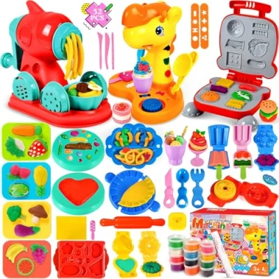 Bild av NEMMXUB knåda Dough set för barn, Kitchen Creations pastamaskin lekset hamburgare glass, lertillbehör med tillbehör och 12 burkar lera, leksak present flicka &amp; pojke 212 år