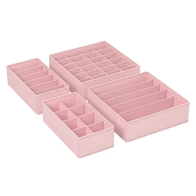 Bild av SONGMICS Förvaringslådor för underkläder, lådinredning, organisationssystem garderob, vikbar, behåar, strumpor, slipsar, vikbox, tyglåda, set om 4, rosa RUS04PK