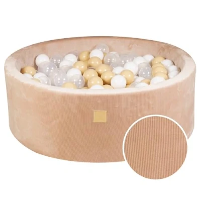 Bild av MEOWBABY Rund Bollhav för Barn 90x30cm/200 Bollar 7 cm, Bollpool, Kordslakan, Sand: Transparent/Vit/Beige