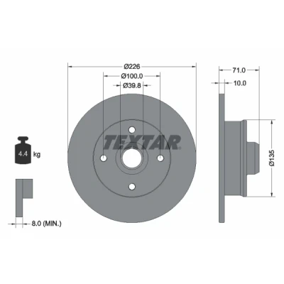 Bild av TEXTAR PRO 92041803 Disque de frein 226 10 04/04 100 plein revêtu sans boulon fix roue, avec moyeu roue VOLKSWAGEN: GOLF 3, 2