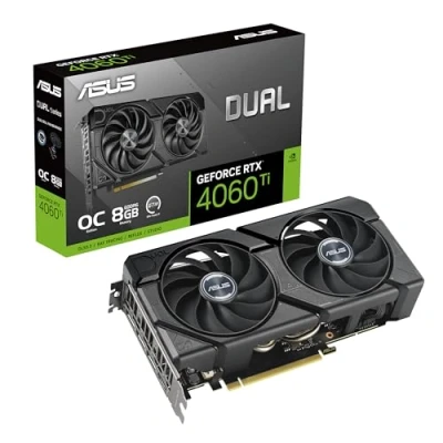 Bild av ASUS Dual GeForce RTX 4060 Ti EVO OC Edition 8GB GDDR6 (PCIe 4.0, GDDR6, DLSS 3, HDMI 2.1a, DisplayPort 1.4a, Axial Tech fläkt, 0dB teknik, skyddsplatta, Auto Extreme)