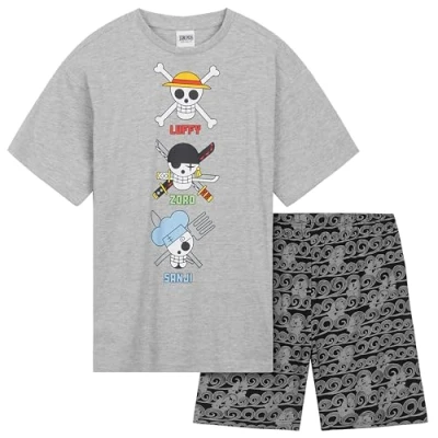 Bild av One Piece Pyjamas, T shirt och shorts för pojkar (grå/svart, 11 12 år)