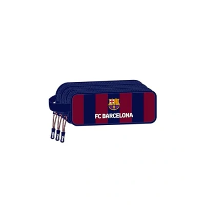 Bild av Safta F.C. BARCELONA Trippel Dragkedja, Barnfodral, Perfekt för barn i åldern 5 till 14 år, bekväm och mångsidig, kvalitet styrka, 21 x 7 8,5 cm, Marinblå/rödbrun,