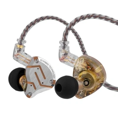 Bild av Linsoul KZ ZS10 Pro, 4BA+1DD 5 drivrutiner i öronmonitor, Trådbundna HiFi öronsnäckor, Hörlurar för spel, Hybrid IEM hörlurar, löstagbar kabel med 2 stift(Bländande gul,Med Mic)