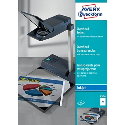 Bild av Avery Zweckform 2504 överliggande projektor transparenser klar 0,11 mm belagd stapelbar med avtagbar sensorremsa 50 ark
