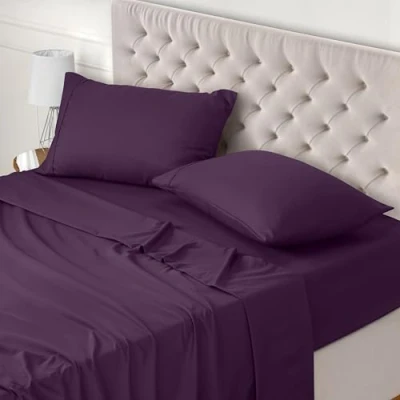 Bild av Utopia Bedding 4 Delat Sänglakanset 135x190 Enkel Skötsel Mjukt Borstat Mikrofibertyg Platt Lakan, Dra på lakan Med 2 Örngott 50x75, Lila