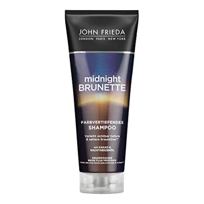 Bild av John Frieda Midnight Brunette Shampoo Innehåll: 250 ml Intensifierar mörka nyanser med färgpigment och kakao för brunt &amp; brunett hår