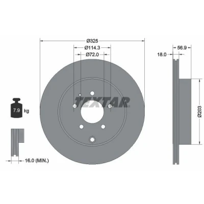 Bild av TEXTAR PRO 92223603 Disque de frein 325 18 05/07 114,3 ventilé l&#039;intérieur revêtu sans boulon fix roue, moyeu roue MAZDA: CX 7, 9