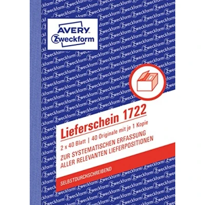 Bild av AVERY Specialform 1722 leveransdokument (A6, 2 x 40 ark, självskrivande med färgglatt kuvert, för systematisk registrering av alla relevanta leveranspositioner) vit/gul