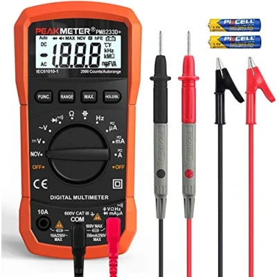 Bild av Digital multimeter med automatiskt intervallval, AC/DC , ampere ohm spänningstestare, multifunktionstestare motstånds kontinuitets kapacitets, frekvens och diodtester samt data hold NCV funktion