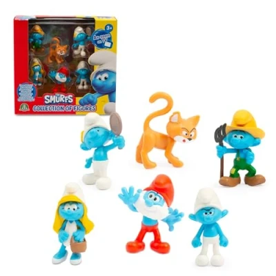 Bild av Smurfarna, set med 6 figurer 5,5 cm, inklusive 1 exklusiv gargamelfigur, leksaker för barn från 3 år, PUF141