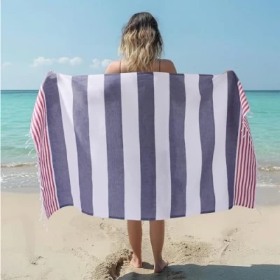 Bild av JEMIDI Hammam handduk lätt, snabbtorkande, mikrofiber, XL, stor för vuxna strand, bastu, resor eller picknick turkisk bomullsbadhandduk blå och röd