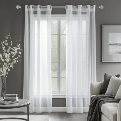 Bild av Deconovo Transparenta gardiner vardagsrum voile gardin öljettgardin, 245 x 140 cm (höjd bredd), vit, set om 2