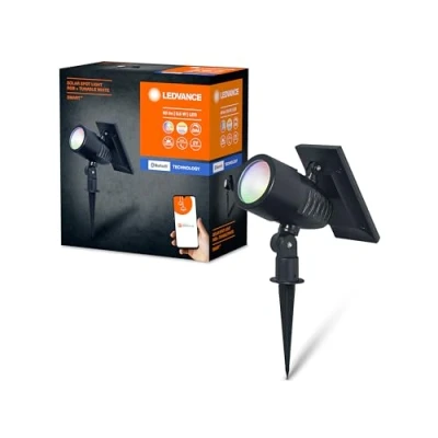 Bild av LEDVANCE SMART+ utomhus Bluetooth solspik Spot, med justerbar vit (3000K 6500K) + färgljus, användbar utan ström, upp till åtta timmars brinntid, IP44 skydd, svart