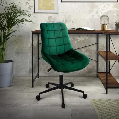 Bild av ML Design kontorsstol, grön, sammetssits, metallram, stoppad stol med ryggstöd, höjdjusterbar, 360 vridbar 5 hjul, ergonomisk skrivbordsstol för hemmakontor &amp; kontor