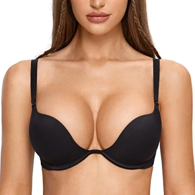 Bild av DOBREVA Djupt urringad bygel bh, push up sexig, vadderad, svart, 85B