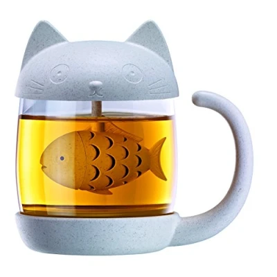 Bild av temugg katt med integrerat teägg kattkopp kopp tesil kattmugg tekopp lock teglas kattlook