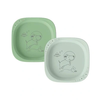 Bild av nip Green Eco baby och barntallrik, mikrovågsugns diskmaskinssäker, extra platt perfekt för tilläggsstart, BPA fri, utan melamin, hållbar, set om 2, djurmotiv, ljusgrön