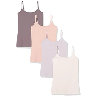 Bild av Amazon Essentials Women&#039;s Kamisol smal passform, Pack of 4, Chokladbrun/Kamelbrun/Lila/Ljusbeige, XL