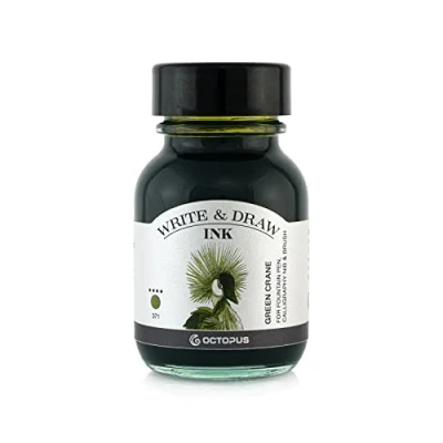 Bild av Octopus Write and Draw Ink 371 grön trana, vattentätt bläck för att skriva och rita, kalligrafibläck, ljusäkta ritbläck reservoarpennor, grönt, 50 ml