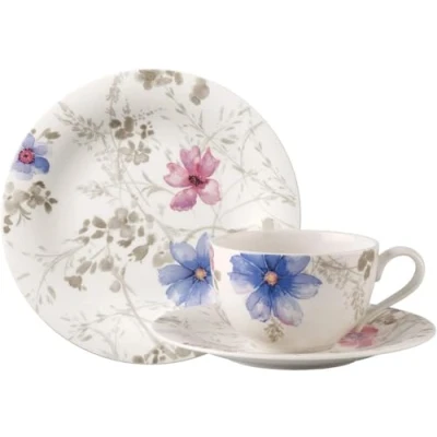 Bild av Villeroy &amp; Boch Mariefleur Gris Basic, kaffe set, 18 delar, för upp till 6 personer, Premium Porslin, vit/färgad