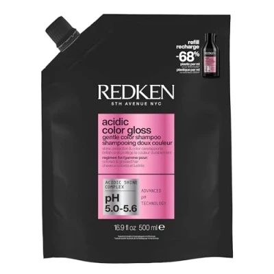 Bild av Redken Vårdande schampo för rengöring och färgskydd färgat hår, färgglans upp till 32 hårtvättar, med glanskomplex pH balanserande formel, Acidic Color Gloss schampo, 1 x 500 ml