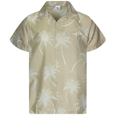 Bild av King Kameha Funky Hawaii skjorta för män, kortärmad, frontficka, tryck, palmskuggutseende, Beige, 5XL