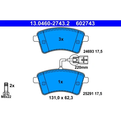 Bild av ATE 13.0460 2743.2 Jeu de plaquettes frein avec contact du palpeur d&#039;usure intégré vis d&#039;étrier RENAULT: Kangoo II Express
