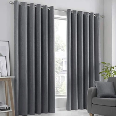 Bild av Fusion Strata blockerande par öljettgardiner 90&quot; Width x 108&quot; Drop (229 275cm) SILVER