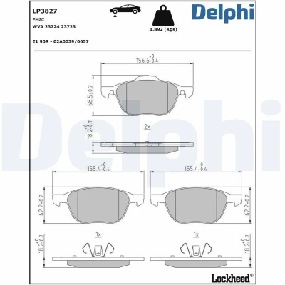 Bild av DELPHI LP3827 Jeu de plaquettes frein non préparé pour indicateur d&#039;usure avec tôle anti bruit sans accessoires FORD: FOCUS 3, C Max 2